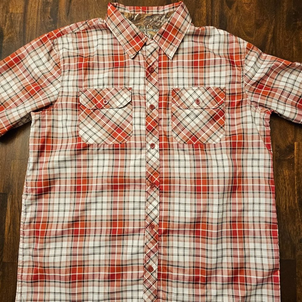 Realtree Short Sleeve Red Plaid Button Down Size Large